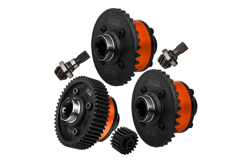 4140 Medium Carbon Steel + Aluminum 7075 Alloy Front & Center & Rear Complete Differential For Traxxas 1:5 X Maxx 6S 8S / XRT 8S / X Maxx Ultimate 8S / XRT Ultimate 8S Monster Truck Upgrades - Orange