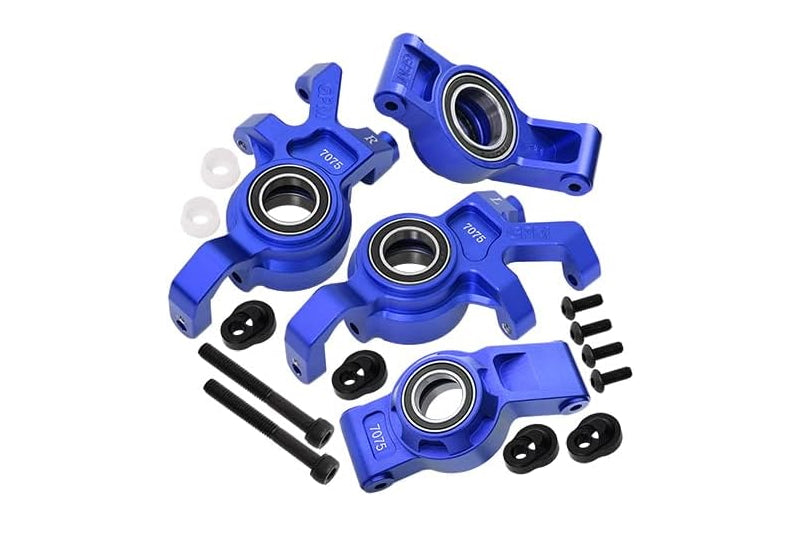 Aluminum 7075 Alloy Front Oversized Steering Blocks & Rear Hub Stub Axle Carriers With Three Oversize Bearing For Traxxas 1:5 X Maxx 6S 8S / XRT 8S / X Maxx Ultimate 8S / XRT Ultimate 8S Upgrades - Blue