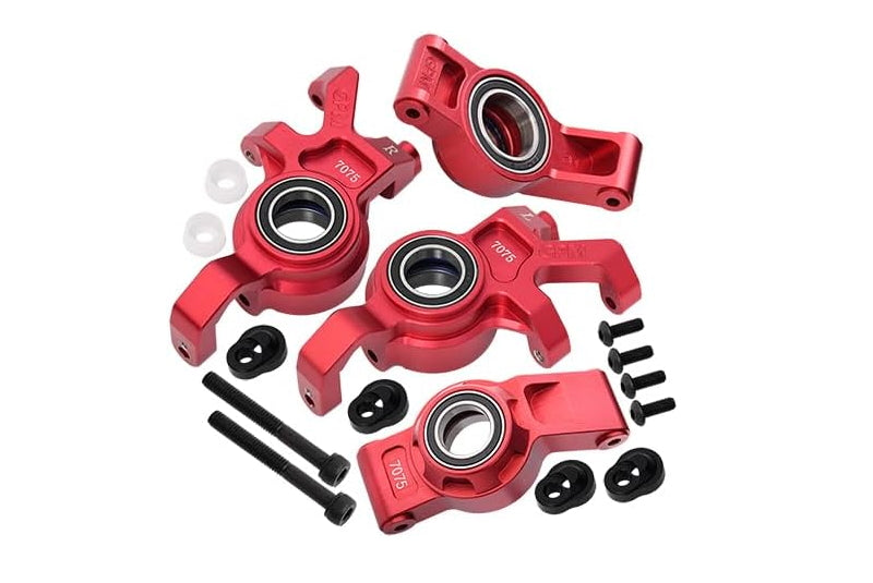 Aluminum 7075 Alloy Front Oversized Steering Blocks & Rear Hub Stub Axle Carriers With Three Oversize Bearing For Traxxas 1:5 X Maxx 6S 8S / XRT 8S / X Maxx Ultimate 8S / XRT Ultimate 8S Upgrades - Red