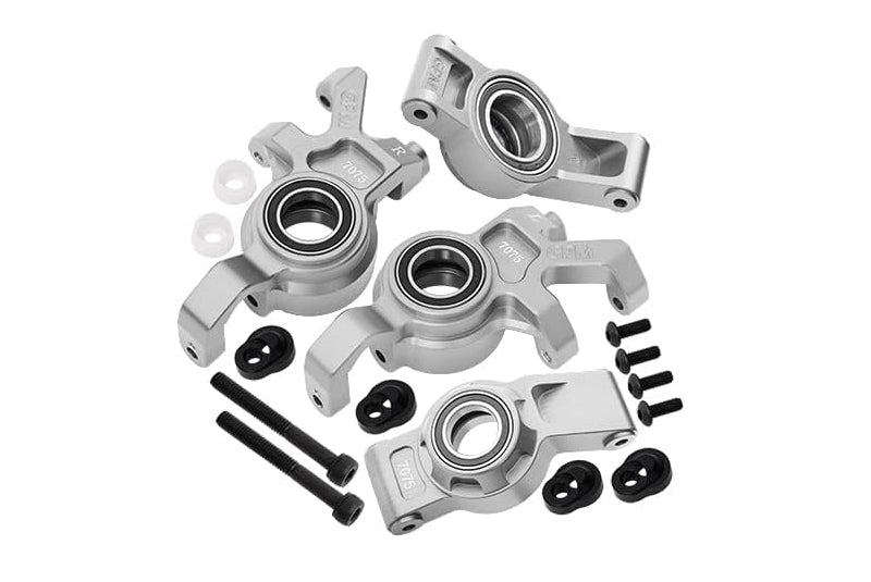 Aluminum 7075 Alloy Front Oversized Steering Blocks & Rear Hub Stub Axle Carriers With Three Oversize Bearing For Traxxas 1:5 X Maxx 6S 8S / XRT 8S / X Maxx Ultimate 8S / XRT Ultimate 8S Upgrades - Silver