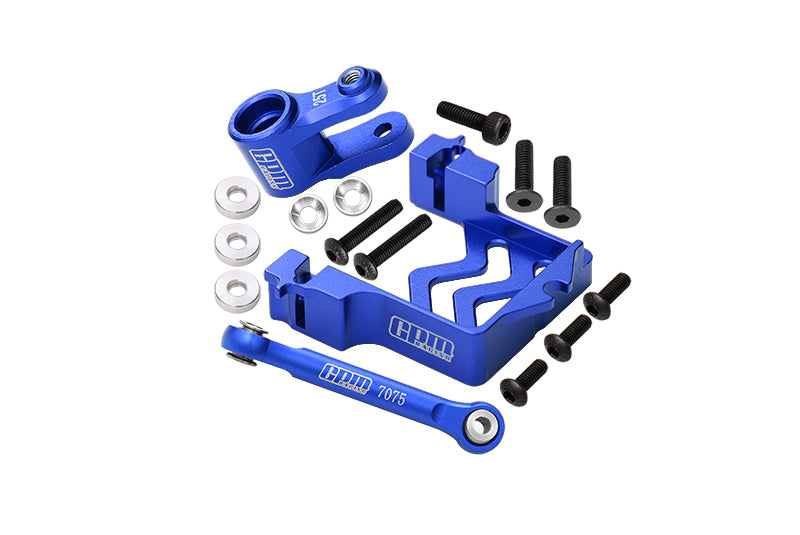 Aluminum Servo Mount + Aluminum Tie Rod + 25T Aluminum Servo Horn For Traxxas 1/10 Maxx 4WD Monster Truck (89076-4) - 16Pc Set Blue