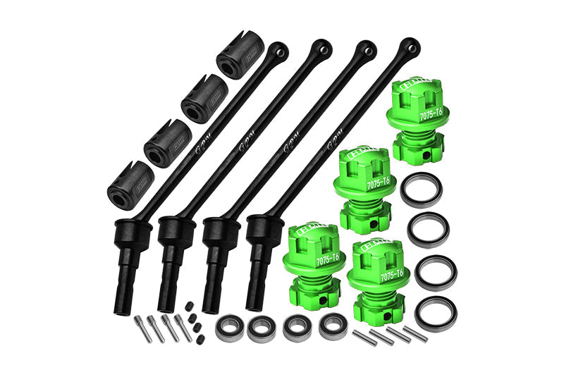 Carbon Steel Front And Rear Extend Cvd Drive Shaft (110mm) With Aluminum 7075 Wheel Lock + Hex Claw  For Traxxas 1/10 Maxx With WideMAXX Monster Truck 89086-4 Upgrades - Green
