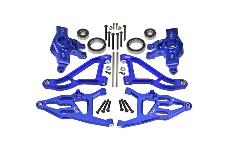 Aluminum 7075 Alloy Front Knuckle Arms (Larger Inner Bearings) + 6061 Alloy Front Upper & Lower Suspension Arms For Traxxas 1:7 Unlimited Desert Racer UDR 4X4 85076-4 UDR 6S 85086-4 Upgrades - Blue