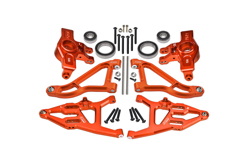 Aluminum 7075 Alloy Front Knuckle Arms (Larger Inner Bearings) + 6061 Alloy Front Upper & Lower Suspension Arms For Traxxas 1:7 Unlimited Desert Racer UDR 4X4 85076-4 UDR 6S 85086-4 Upgrades - Orange