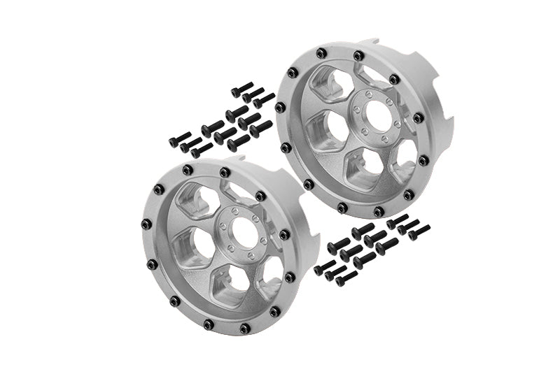 Axial Yeti Aluminum Front/Rear 2.2 Wheels Beadlock (6 Poles) - 1Pr Set Silver