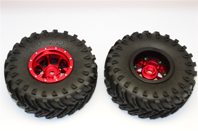 Aluminum 6 Poles Beadlock & Nylon Wheels Frame With 2.2'' Tire & Foam Insert (Use With 12mm Hex) - 1Pr Red