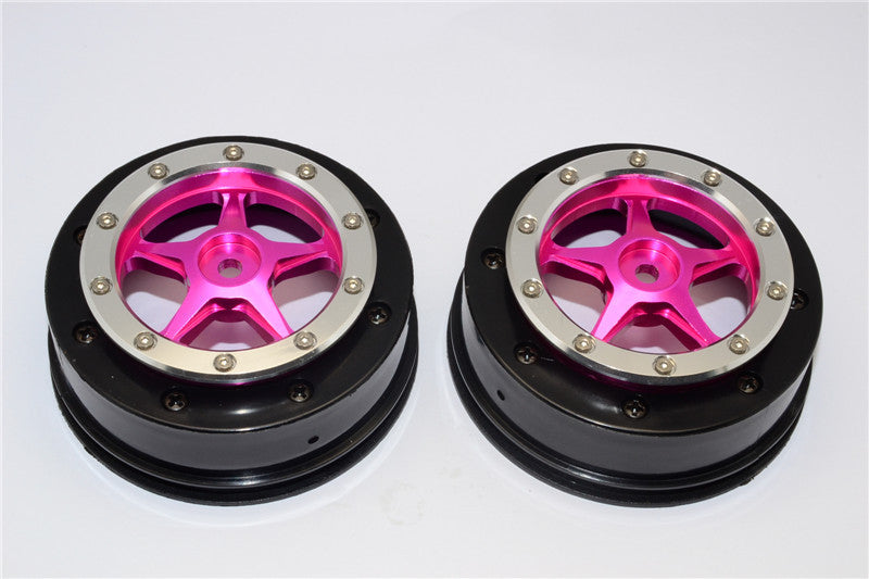 Axial EXO & SCX10 Nylon Front Rims Frame With Aluminum 5 Star Beadlock Rims - 1Pr Set Pink