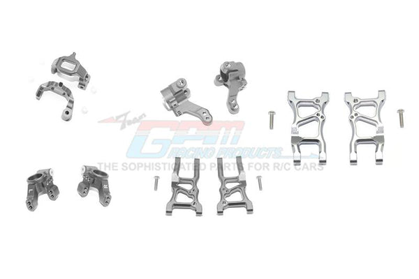 Traxxas Ford GT 4-Tec 2.0 (83056-4) Aluminum Front Lower Arms, Rear Lower Arms, Front+Rear Knuckle Arms, Front C Hubs Combo Packs - 18Pc Set Gray Silver