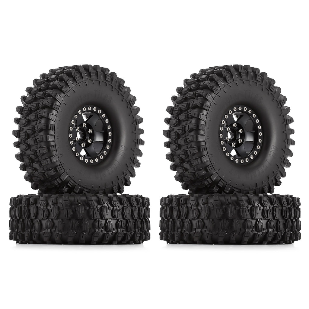 120*42mm 1.9" Wheel Rims Tires Set for 1:10 RC Rock Crawler Car Traxxas TRX4 Axial SCX10 90046 Redcat Gen8 - 4Pc Black