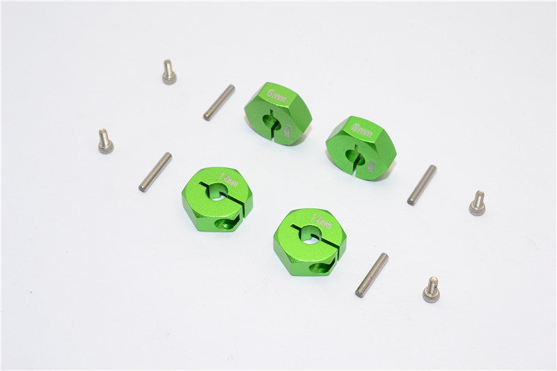 Aluminum Wheel Hex Adapter 14mmx6mm - 4Pcs Set Green