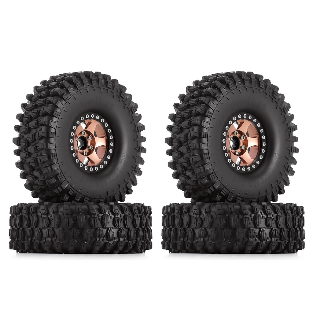 120*42mm 1.9" Wheel Rims Tires Set for 1:10 RC Rock Crawler Car Traxxas TRX4 Axial SCX10 90046 Redcat Gen8 - 4Pc Brown