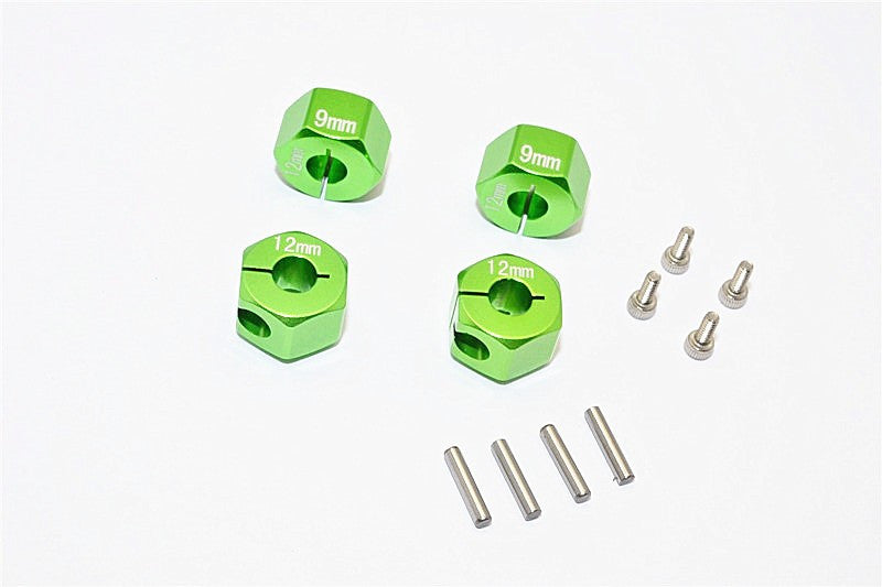 Thunder Tiger Kaiser XS Aluminum Wheel Hex (12mm X 9mm) - 4Pcs Set Green