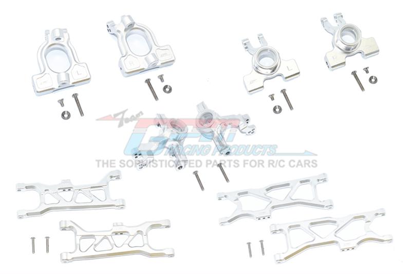 Arrma 1/10 KRATON 4S BLX Aluminum Front C-Hubs + Front & Rear Knuckle Arms + Front & Rear Lower Arms - 28Pc Set Silver