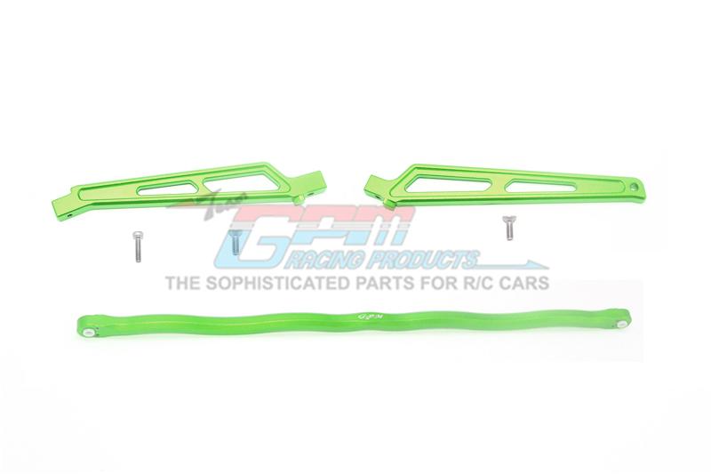 Arrma Talion 6S BLX (ARA106048) Aluminum Center Brace Bar + Chassis Brace - 3Pc Set Green