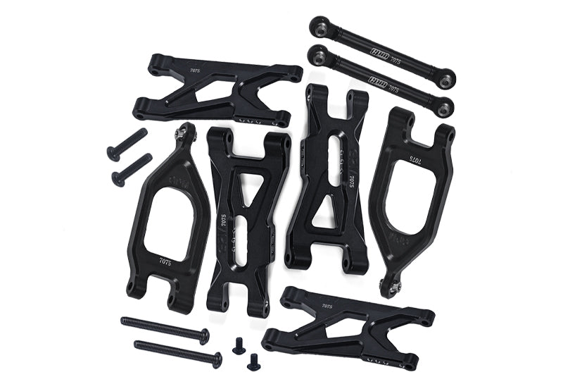 Aluminum 7075 Front Upper & Lower Suspension Arms + Rear Suspension Arms & Link Rod For Arrma 1/10 GORGON 4X2 Mega 550 Brushed Monster Truck-ARA3230 Upgrade Parts - Black