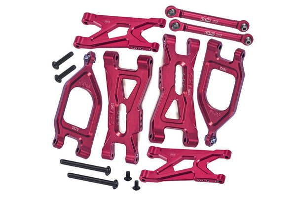 Aluminum 7075 Front Upper & Lower Suspension Arms + Rear Suspension Arms & Link Rod For Arrma 1/10 GORGON 4X2 Mega 550 Brushed Monster Truck-ARA3230 Upgrade Parts - Red