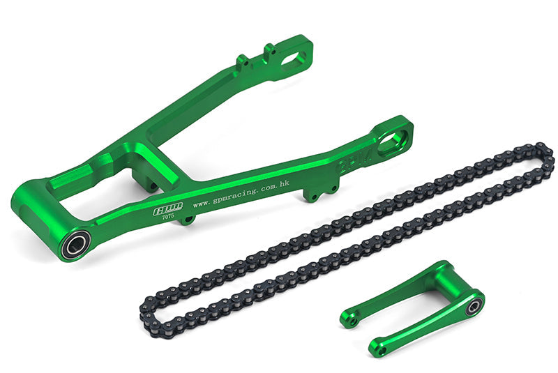 Aluminum 7075 Extend Swing Arm (+30mm) + Pull Rod + Chain For LOSI 1:4 Promoto MX Motorcycle Dirt Bike RTR FXR LOS06000 LOS06002 Upgrades - Green