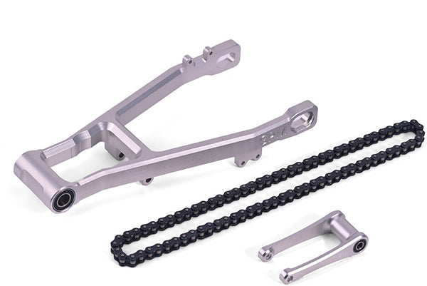 Aluminum 7075 Extend Swing Arm (+30mm) + Pull Rod + Chain For LOSI 1:4 Promoto MX Motorcycle Dirt Bike RTR FXR LOS06000 LOS06002 Upgrades - Silver
