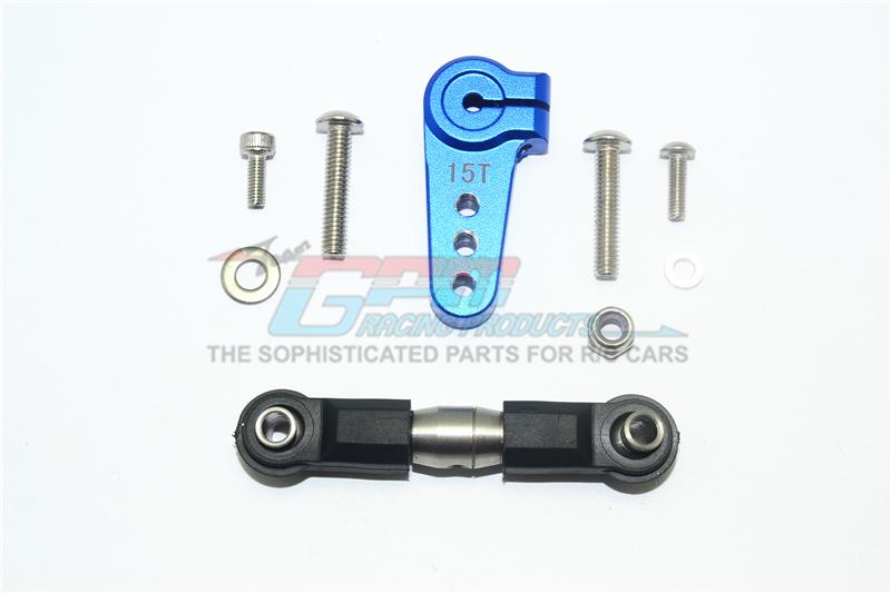 Losi 1/6 Super Baja Rey 4X4 Desert Truck Aluminum Servo Horn With Stainless Steel Adjustable Tie Rod - 1 Set Blue