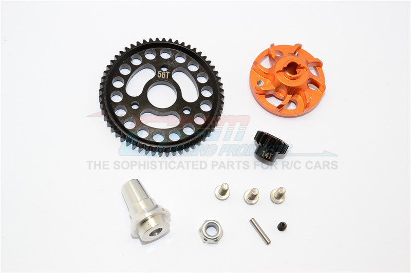 Traxxas Slash 4x4 LCG Aluminum Gear Adapter With Steel 32 Pitch 56T Spur Gear & 14T Motor Gear - 1 Set Orange