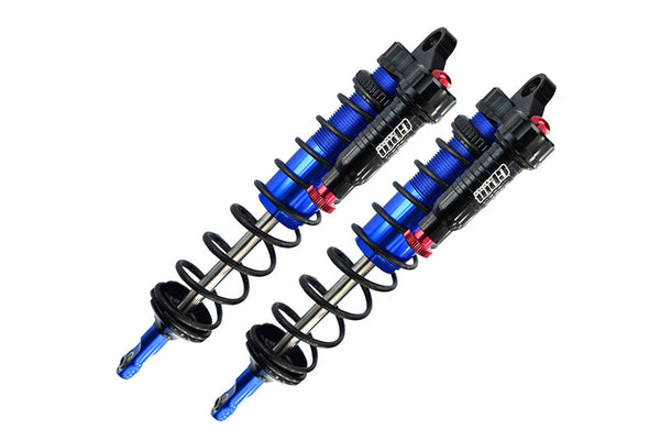 Aluminum 6061-T6 Rear L-Shape Emulation Piggy Back (Built-In Piston Spring) Adjustable Spring Dampers 143mm For Traxxas 1/8 4WD Sledge Monster Truck 95076-4 - 2Pc Set Blue