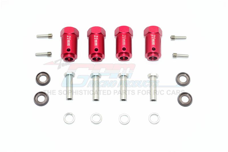 Traxxas TRX-4 Trail Defender Crawler Aluminum Wheel Hex Adapters 21mm - 4Pc Set Red