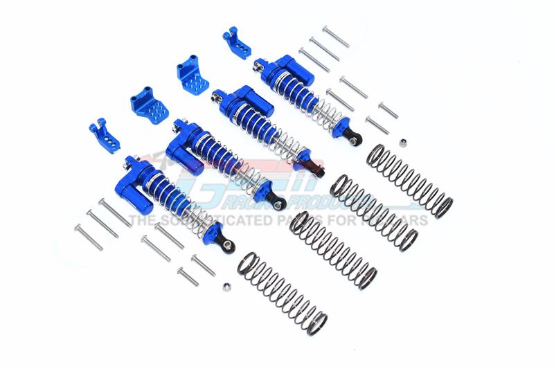 Aluminum  L-Shape Piggy Back Spring Dampers 90Mm + Adjustable Damper Mount (Multiple Positioning Holes) For Traxxas Trx-4 Mercedes-Benz G500 / Ford Bronco / Blazer - 16Pc Set Blue