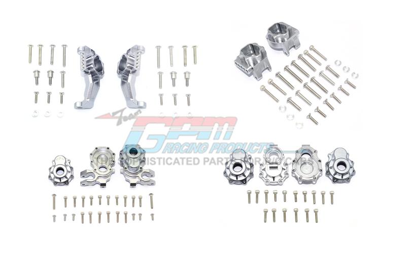 Traxxas TRX-4 Defender / Tactical Unit / Ford Bronco / Blazer Aluminum Front + Rear C Hub, Rear Gear Box Mounts, Front + Rear Knuckle Arms - 104Pc Set Gray Silver