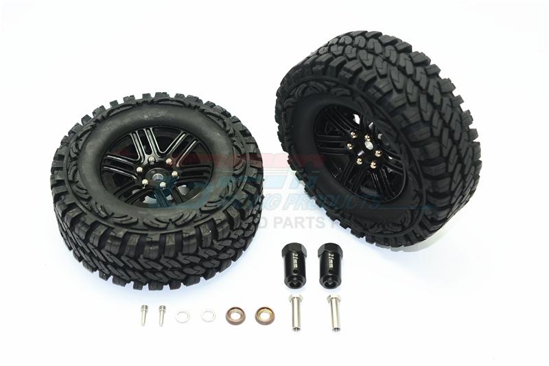 Traxxas TRX-4 Trail Defender Crawler Aluminum 6 Poles Wheels & Crawler Tires + 21mm Hex Adapter - 1Pr Set Black