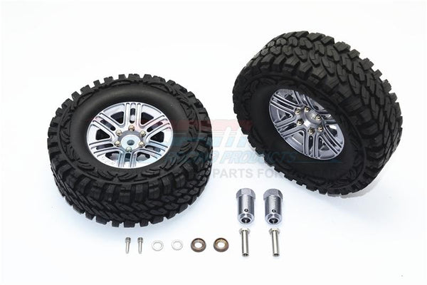 Traxxas TRX-4 Trail Defender Crawler Aluminum 6 Poles Wheels & Crawler Tires + 23mm Hex Adapter - 1Pr Set Gray Silver