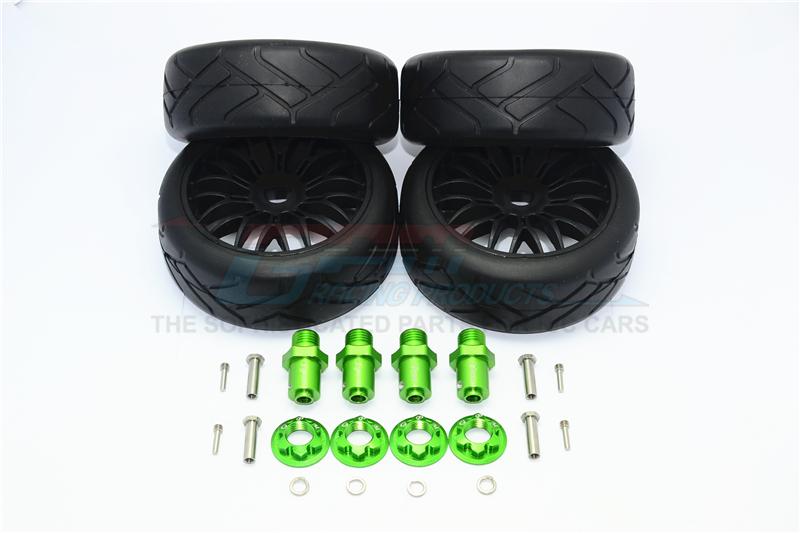 Traxxas TRX-4 Trail Defender Crawler Aluminum 17X19 Hex + On-Road Rubber Radial Tires W/ Plastic Wheels - 24Pcs Set Green