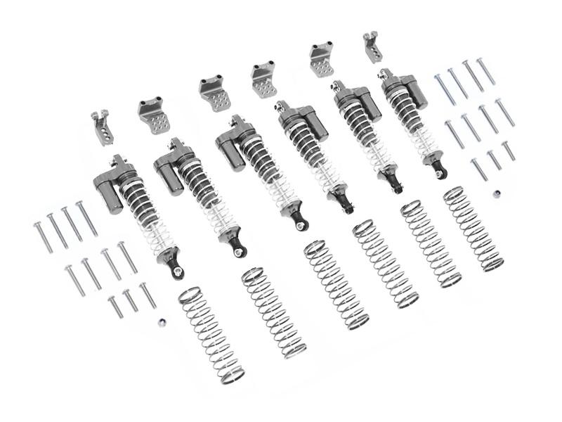 Traxxas TRX-6 Mercedes-Benz G63 (88096-4) Aluminum  L-Shape Piggy Back Spring Dampers 90mm + Adjustable Damper Mount (Multiple Positioning Holes) - 42Pc Set Gray Silver