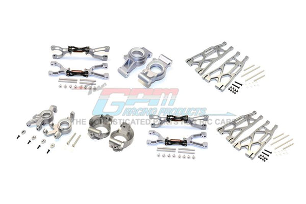 Traxxas X-Maxx 4X4 Aluminum Front & Rear Upper + Lower Arms + Front C Hubs + Front Kncukle Arms Set - 92Pc Set Gray Silver