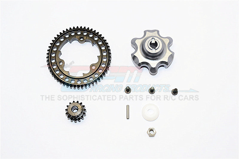 Traxxas X-Maxx 4X4 Aluminum Gear Adapter+Steel Spur Gear 53T+Motor Gear 15T - 1 Set Gray Silver