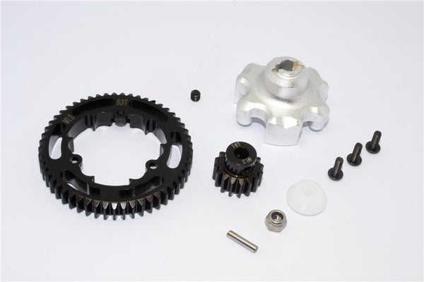 Traxxas X-Maxx 4X4 Aluminum Gear Adapter + Steel Spur Gear 53T + Motor Gear 16T - 1 Set Silver