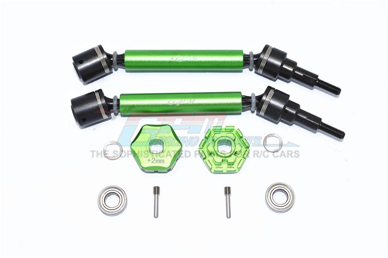 Traxxas 1/10 Maxx 4WD Monster Truck Harden Steel+Aluminum Front Or Rear Adjustable CVD Drive Shaft + Hex Adapter (+2mm) - 10Pc Set Green