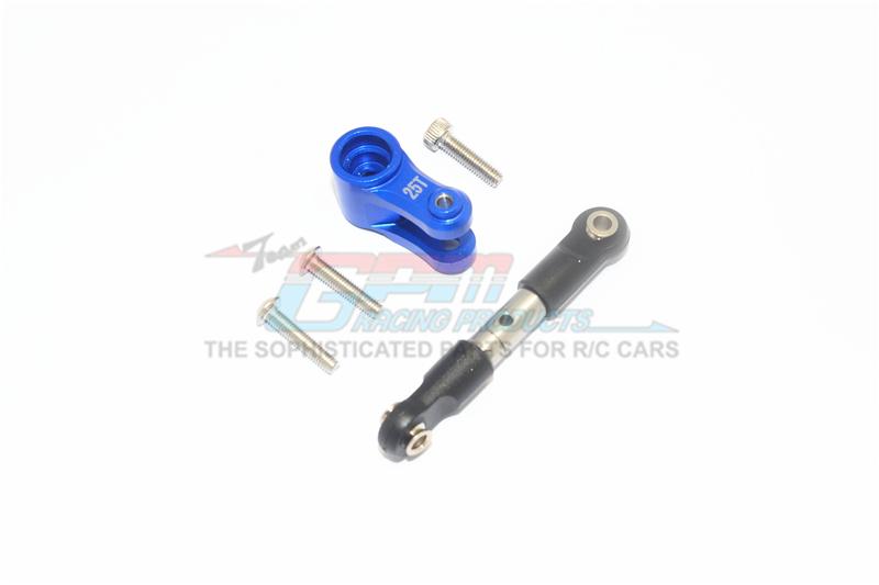 Traxxas 1/10 Maxx 4WD Monster Truck Stainless Steel Tie Rod + 25T Aluminum Servo Horn - 2Pc Set Blue