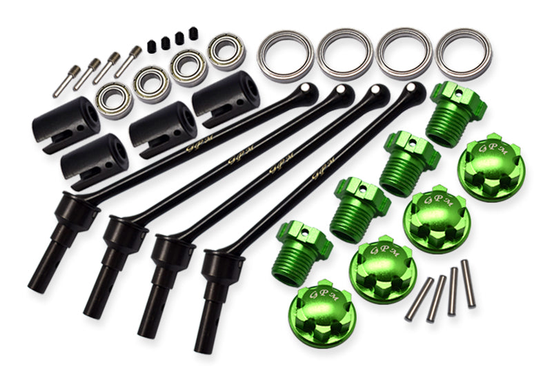 Hard Steel Front And Rear Extend CVD Shaft (110mm) With Aluminum Wheel Lock & Hex Claw For Traxxas 1/10 Maxx With WideMAXX Monster Truck 89086-4 - 36Pc Set Green