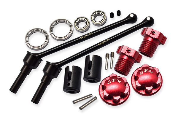 Hard Steel Front Or Rear Extend CVD Shaft (110mm) With Aluminum Wheel Lock & Hex Claw For Traxxas 1/10 Maxx With WideMAXX Monster Truck 89086-4 - 18Pc Set Red