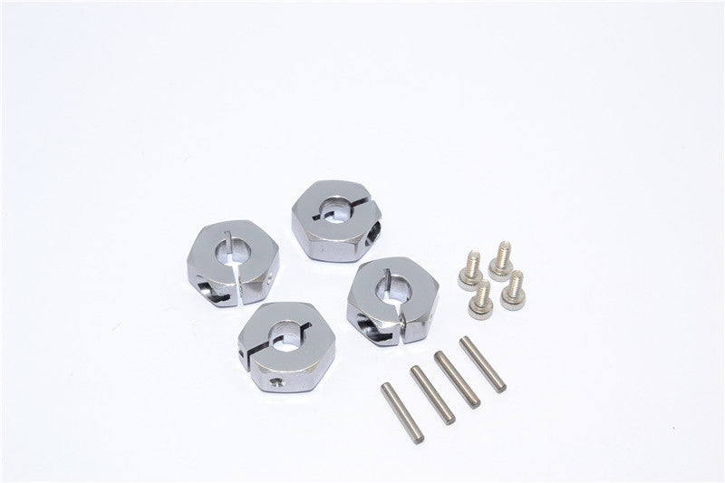 Vaterra Twin Hammers Aluminum Clamping 12mm Wheel Hex With Screws & Wrench - 4 Pcs Set Gray Silver