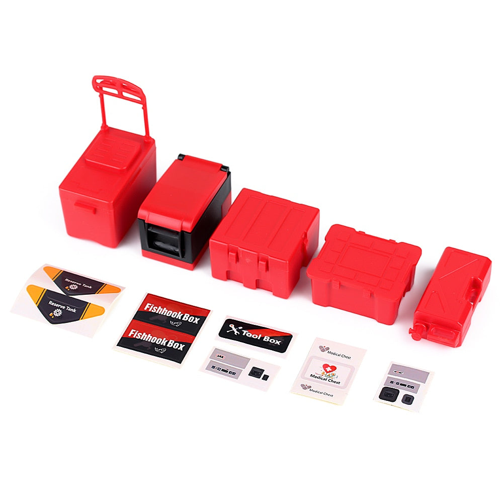 Plastic Simulation Fishing Box Medical Chest Tool Case for 1:10 RC Crawler Car Traxxas TRX4 TRX6 Axial SCX10 90046 - 5Pc Set Red