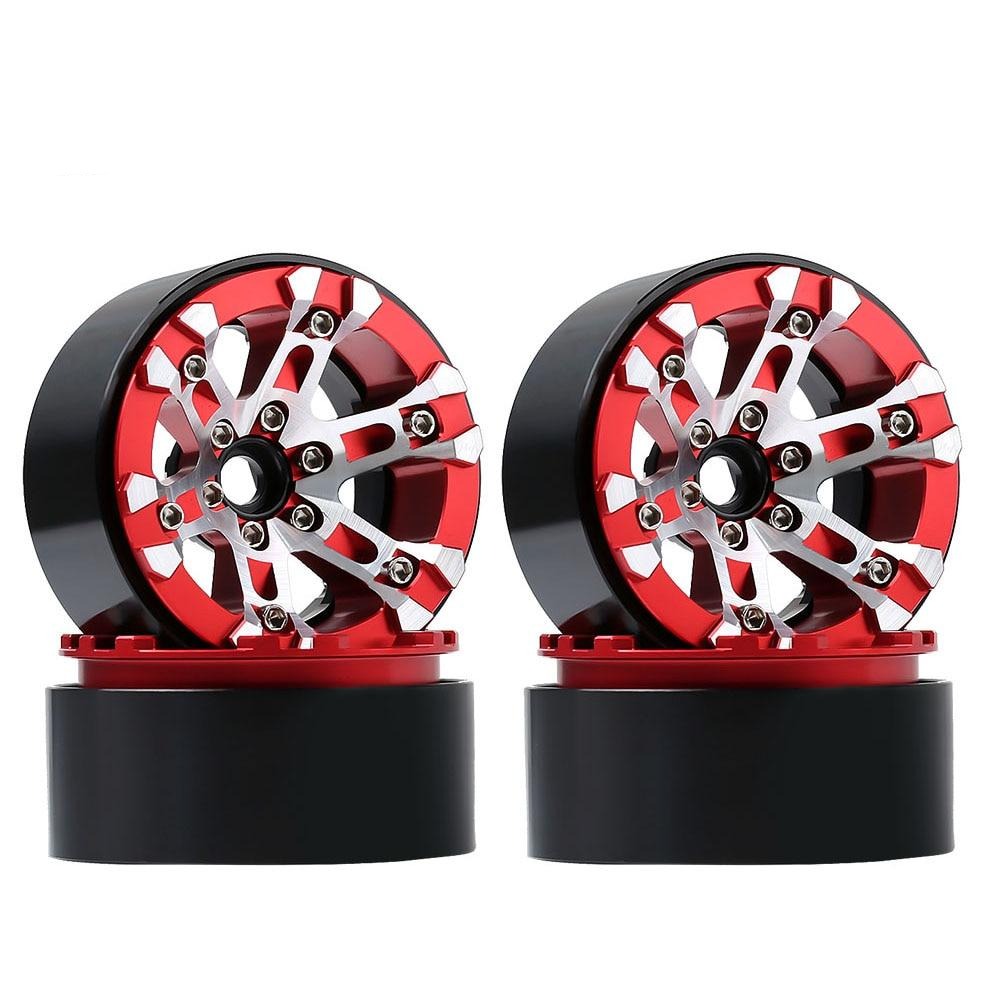 Aluminum Alloy 2.0inch Beadlock Wheel Rims fit 1.9inch Tires for 1/10 RC Crawler Axial SCX10 90046  Traxxas TRX4 D90 - 4Pc Red