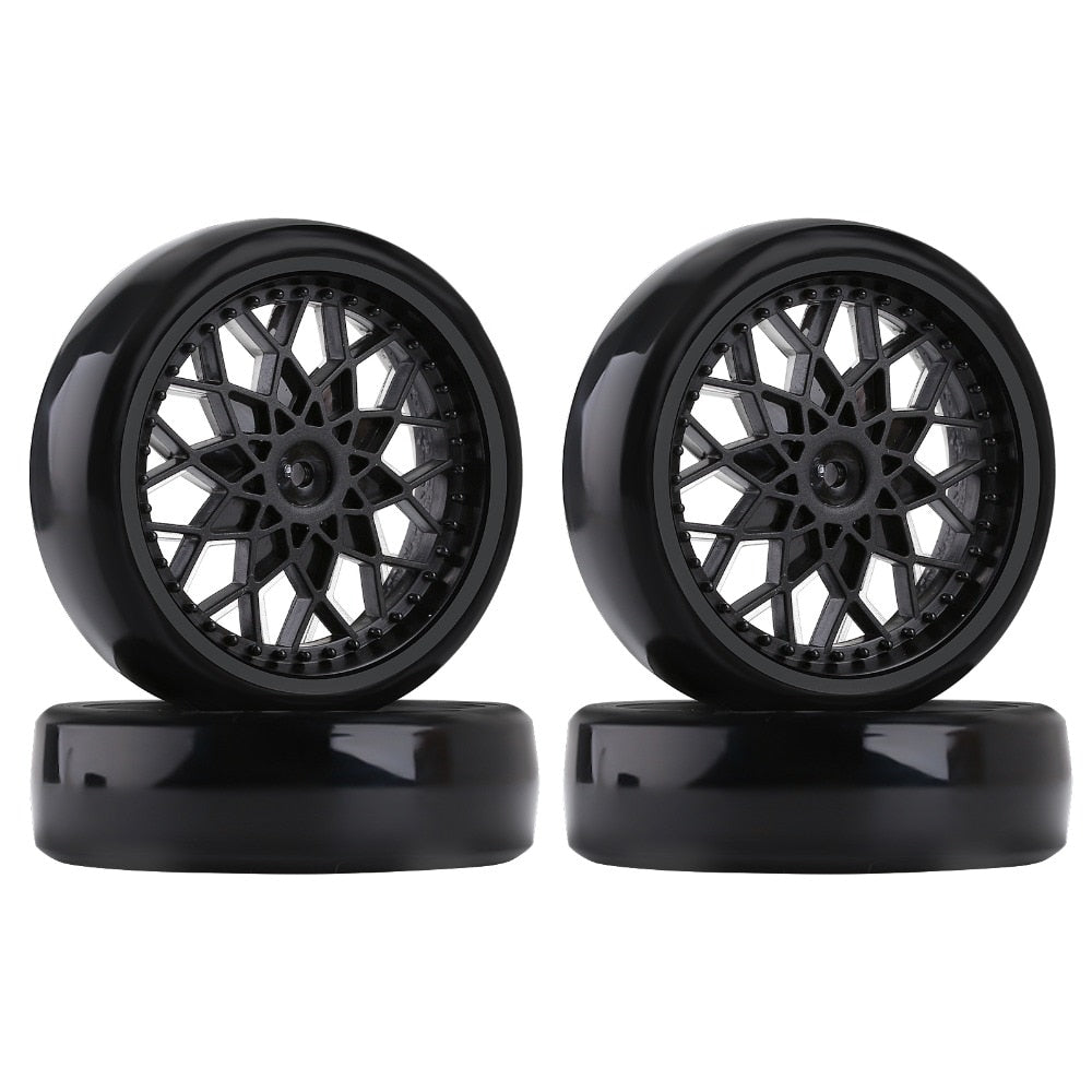 Plastic 53*15mm Wheel Rim Hub Tires Set for 1:10 RC Car Truck WPL D12 Upgrade Parts - 4Pc Black