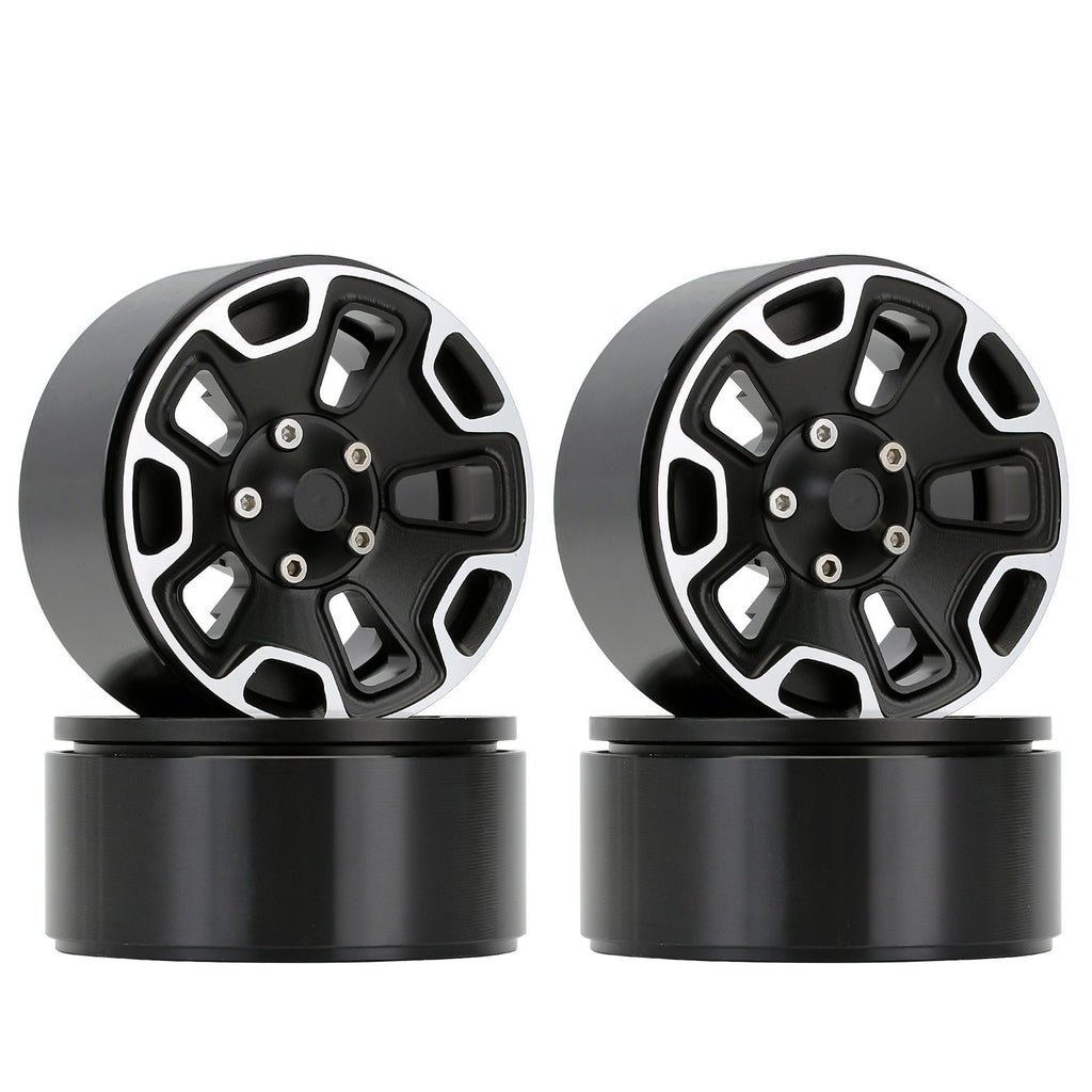 Metal 1.9" Beadlock Wheel Rims Hub for 1/10 RC Crawler Car Jeep Wrangler Axial SCX10 90046 Traxxas TRX4 - 4Pc Black