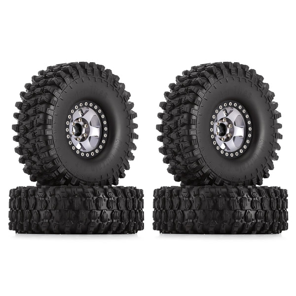 120*42mm 1.9" Wheel Rims Tires Set for 1:10 RC Rock Crawler Car Traxxas TRX4 Axial SCX10 90046 Redcat Gen8 - 4Pc Gray