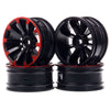 4Pcs Plastic 52x26mm Tire Hub Wheel Rim for 1/10 RC On Road Car - 4Pc Set Black + Red